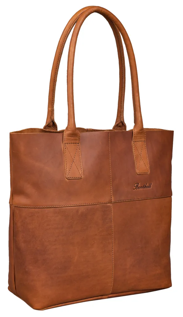Benthill Damen Shopper Leder - Bag Beutel aus echtem Rindsleder - Große Vintage Umhängetasche - Schulterbeutel / Schultertasche - Weiche Handtasche